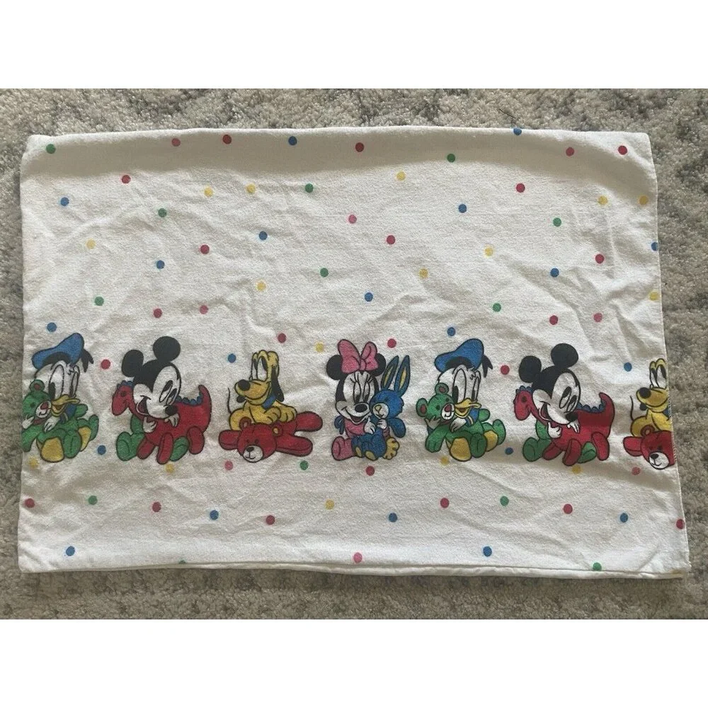 Vintage Walt Disney Mickey Mouse Minnie Donald Duck Pluto Pillow Case